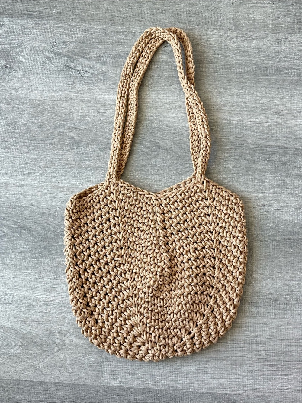 Handmade Crochet Tote Bag in Natural Tan Boho